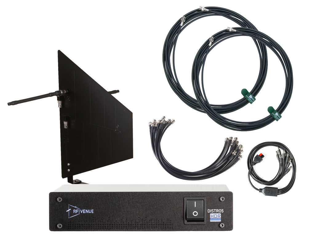 RF Venue - 5 Channel Wireless Mic Pack, Diversity Fin Wall-Mount Antenna, Black