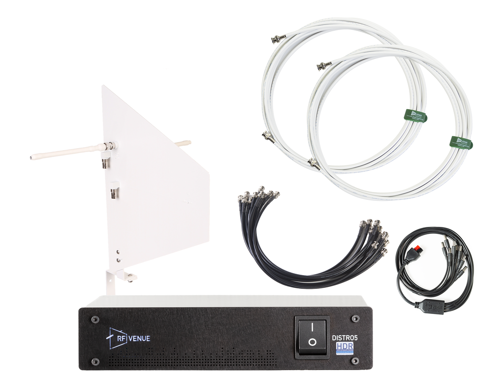 RF Venue - 5 Channel Wireless Mic Pack, Diversity Fin Wall-Mount Antenna, White